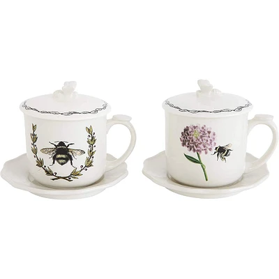 Bee Image Cup, Lid, Saucer & Strainer Set