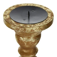 Gold Mango Wood Traditional Candle Holder Set