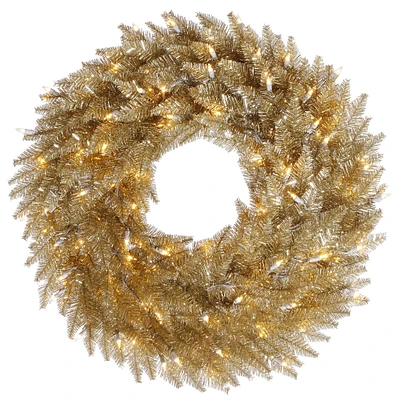 36" Tinsel Champagne Fir Wreath, Clear Dura-Lit® Mini Lights