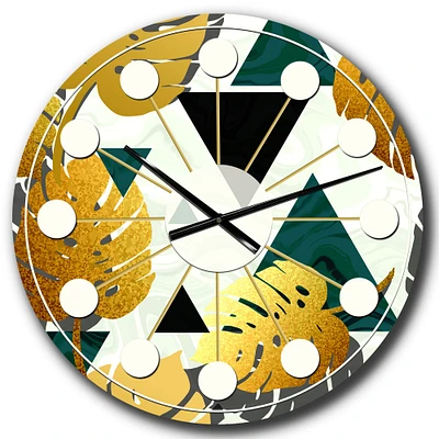 Designart 'Golden Foliage V Mid-Century Modern Wall Clock