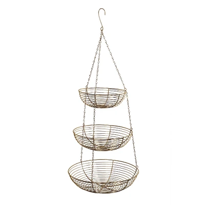 12" Gold & Copper 3-Tier Hanging Metal Basket