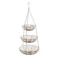 12" Gold & Copper 3-Tier Hanging Metal Basket