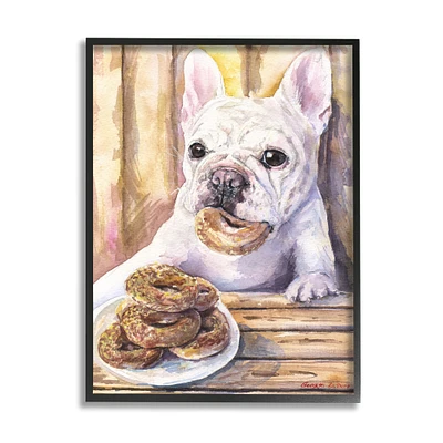 Stupell Industries French Bulldog with Donuts Dessert Pet Dog in Black Frame Wall Art