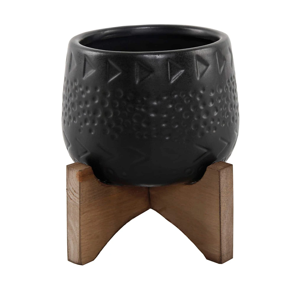 Flora Bunda 3.5" Matte Black Caveman Ceramic On Stand