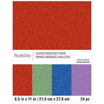 Primary Glitter 8.5" x 11" Cardstock Paper by Recollections™, 24 Sheets