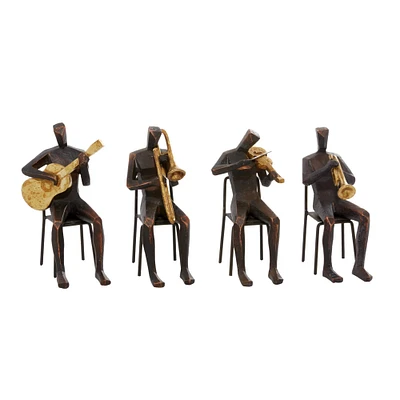 Brown Polystone Modern Musician Sculpture Set