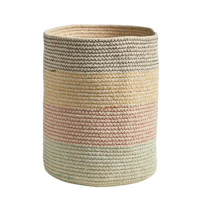 12" Handmade Natural Cotton Multicolored Woven Basket Planter