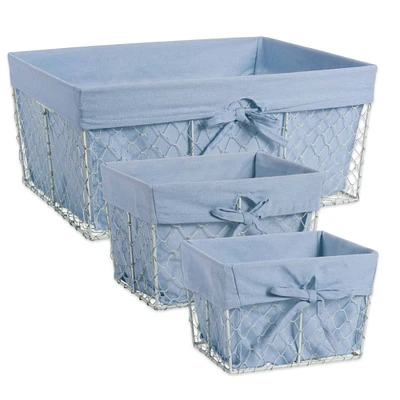 DII® Antique White Chicken Wire Basket with Washed Denim Liner, 5ct.