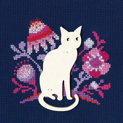 RTO White Cat with Pink Flowers Cross Stitch Kit