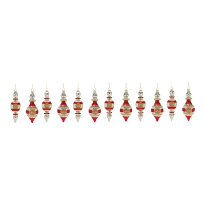 Red Glass Reflector Finial Drop Ornament Set