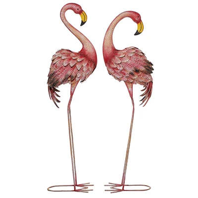 Pink Flamingo Garden Sculpture Set