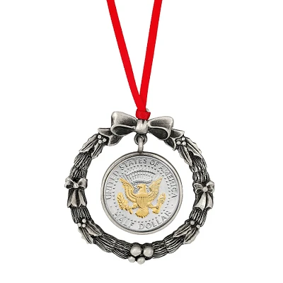 Presidential Seal 2-Tone JFK Half Dollar Wreath Ornament