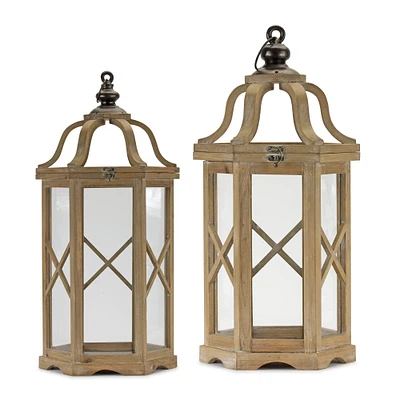 Iron & Wood Lantern Set, 23.5" & 31"