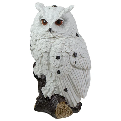 6" White Owl Perched on a Branch Outdoor Garden Statue