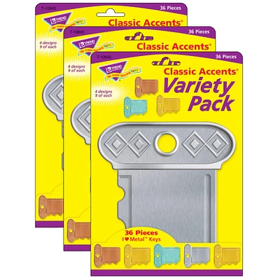Trend Enterprises® I Heart Metal Keys Classic Accents® Variety Pack, 3 Packs of 36
