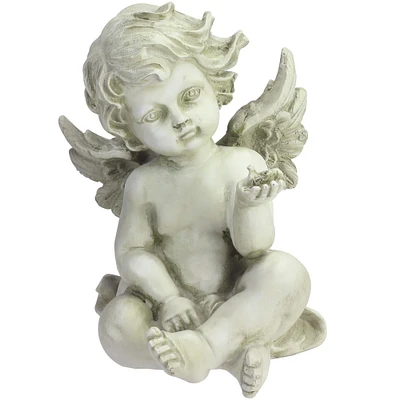 7.8" Cherub Angel with Baby Bird Outdoor Garden Statue