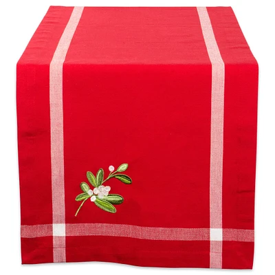 DII® 72" Red Embroidered Mistletoe Corner with Border Table Runner