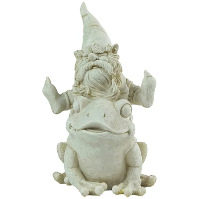 9.5" Gnome Leaping Over a Frog Outdoor Garden Statue