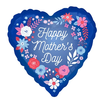 17" Blue Happy Mother's Day Artful Florals Foil Balloon