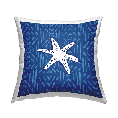 Stupell Industries White Starfish Aquatic Animal Blue Background Throw Pillow, 18" x 18"