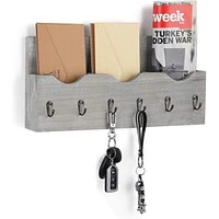 NEX™ Rustic Gray Wall Mounted Mail Holder & Organizer with 6 Key Hooks