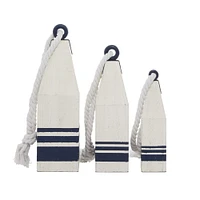 White & Navy Wood Farmhouse Nautical Sculpture Set