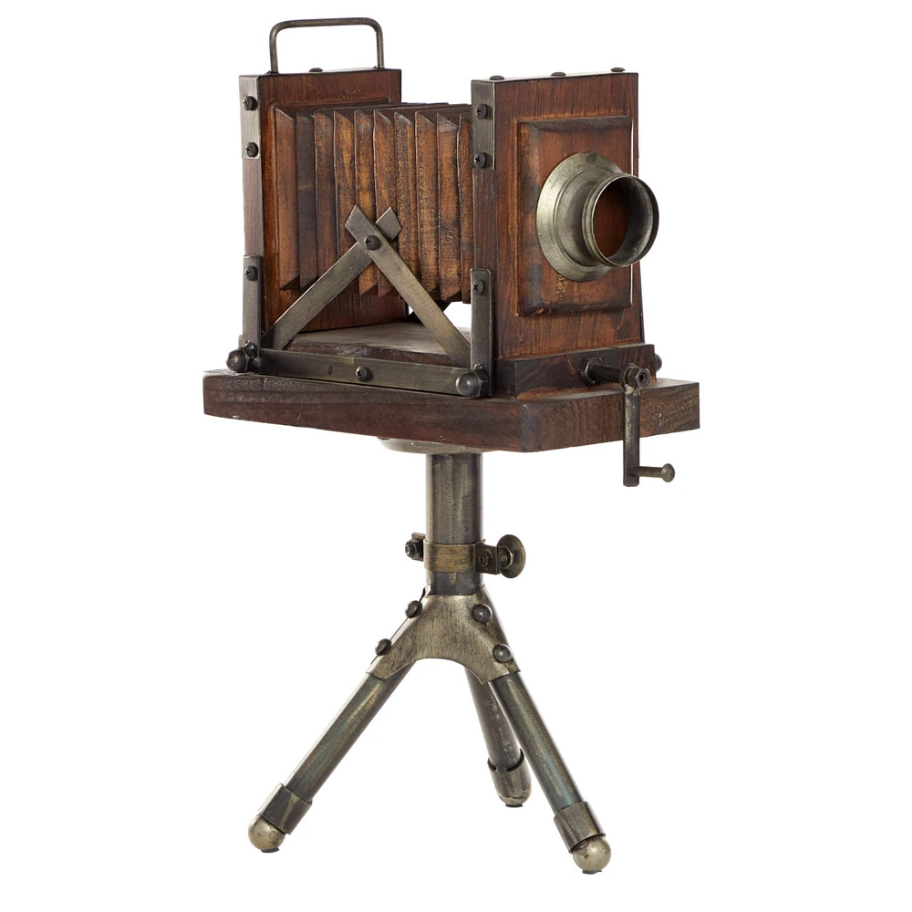 17" Brown Wood Vintage Camera Sculpture