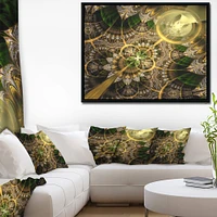 Designart - Dark Green and Gold Fractal Flower