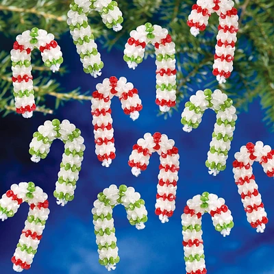 The Beadery® 1.75" Mini Pearl Candy Cane Holiday Beaded Ornament Kit