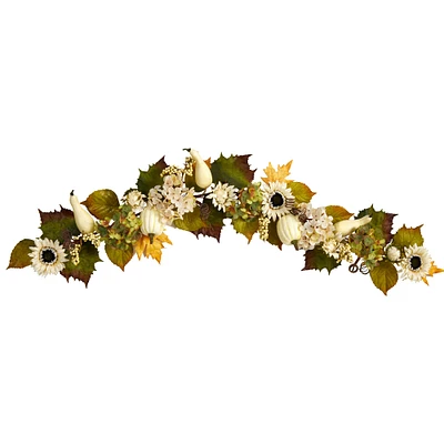 5ft. Fall Sunflower, Hydrangea & White Pumpkin Autumn Garland