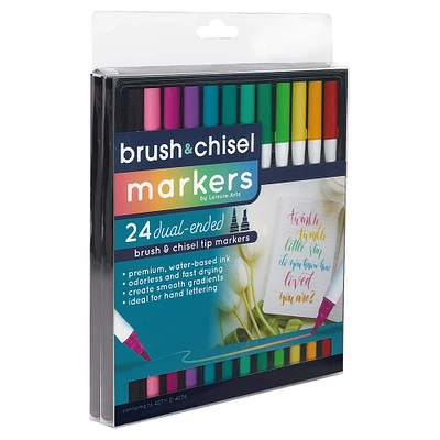 Leisure Arts® 24 Color Brush & Chisel Dual Tip Marker Set