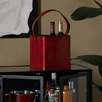 9" Red Leather 4-Bottle Wine Holder with Carrying Handle