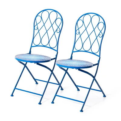 Glitzhome® 36.5" Outdoor Metal Folding Bistro Chairs with Ceramic Tiles Seat