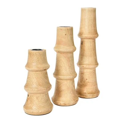 Wooden Waves Taper Candle Holder Set