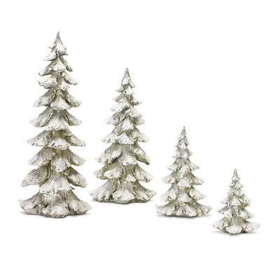 Snowy Silver Sculpted Holiday Tree Décor Set, 6.5", 9", 13.25" & 18"