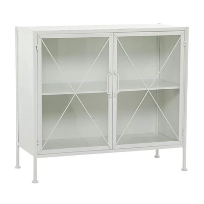 White Metal Modern Farmhouse Cabinet, 30" x 33" x 14"