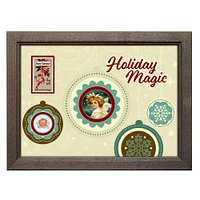 Holiday Magic Colorized Angels Half Dollar and Nickel Coins with Stamp in Wood Frame