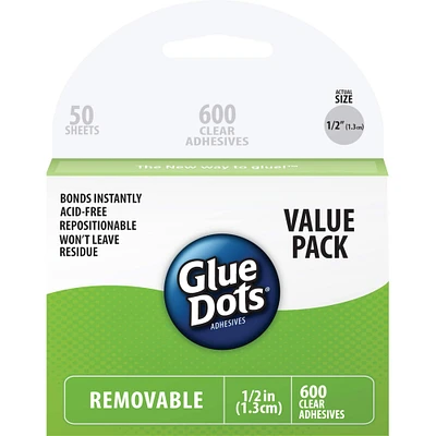 Glue Dots .5" Dot Sheets Value Pack-Removeable, 600 Clear Dots