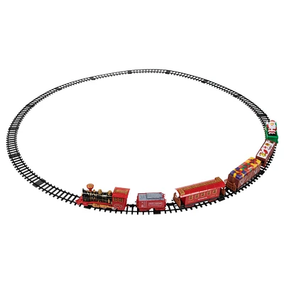 22 Piece Red Battery Operated Lighted & Animated Christmas Train Set with Music & Sound