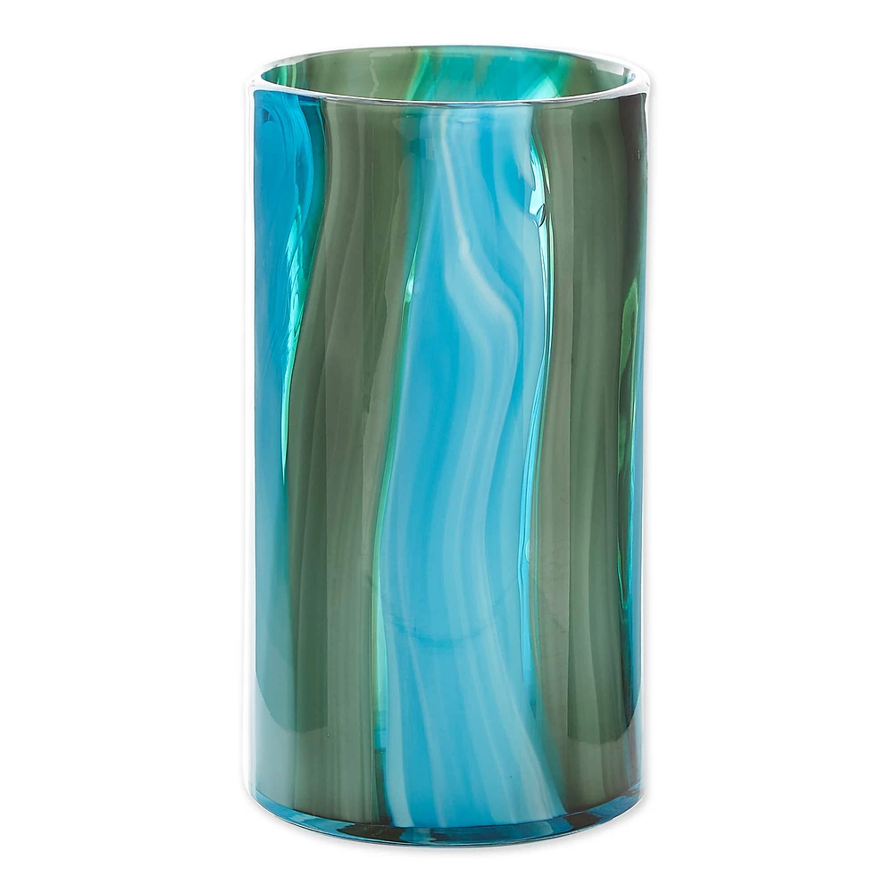 10.25" Blue Cylinder Glass Vase