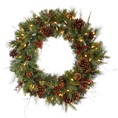 30" Warm White LED Lights Cibola Mixed Berry Artificial Christmas Wreath