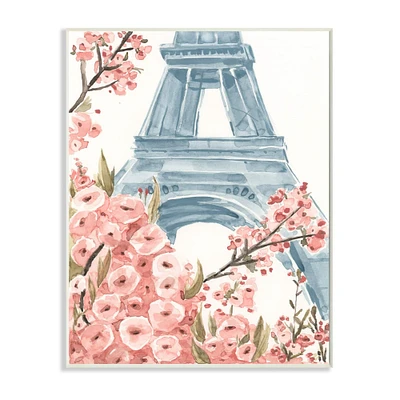 Stupell Industries Pink & Blue Paris Flowers Eiffel Tower Painting Wall Plaque