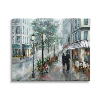 Stupell Industries Couple Walking Through Traditional Rainy City Architecture Canvas Wall Art