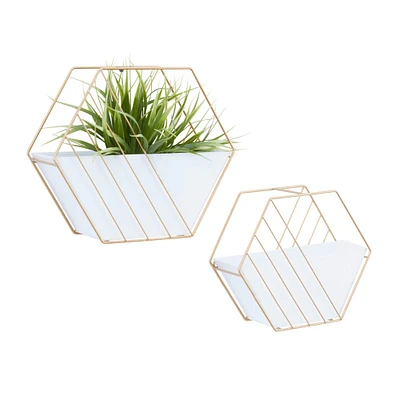 CosmoLiving by Cosmopolitan Set of 2 White Iron Contemporary Planter, 10" x 12" x 5"