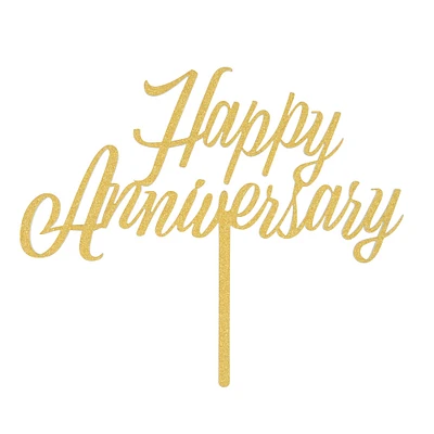 12 Pack: Gold Glitter Happy Anniversary Cake Topper by Celebrate It™