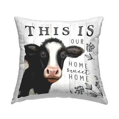 Stupell Industries Our Home Sweet Home Phrase Dairy Farm Cow Throw Pillow 18" x 18"