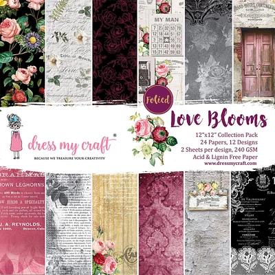 Dress My Craft Single-Sided Paper Pad 12"X12" 24/Pkg-Love Blooms, 12 Designs/2 Each