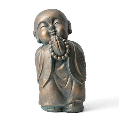 Glitzhome® 16.5" Faux Bronze Little Buddha Monk Garden Statue