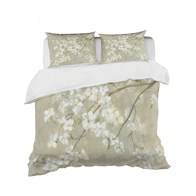 Designart Dogwood in Spring Neutral Cottage Duvet Cover Set