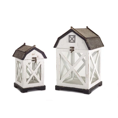 Wood & Glass Barn Lantern Set, 10.5" & 14.5"